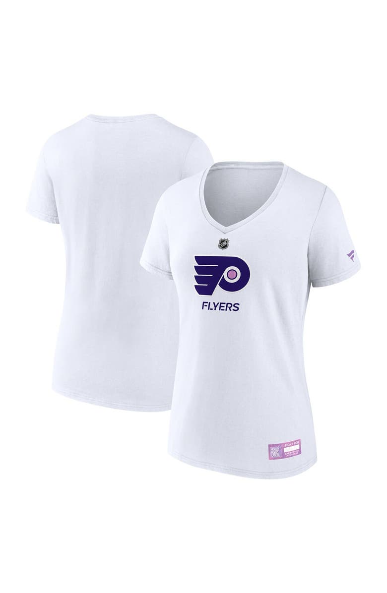FANATICS Women's Fanatics White Philadelphia Flyers 2024 Hockey Fights Cancer V-Neck T-Shirt, Main, color, White