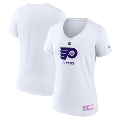 Women's Fanatics White Philadelphia Flyers 2024 Hockey Fights Cancer V-Neck T-Shirt