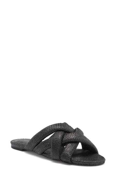 Crossover Raffia Slide Sandal (Women)