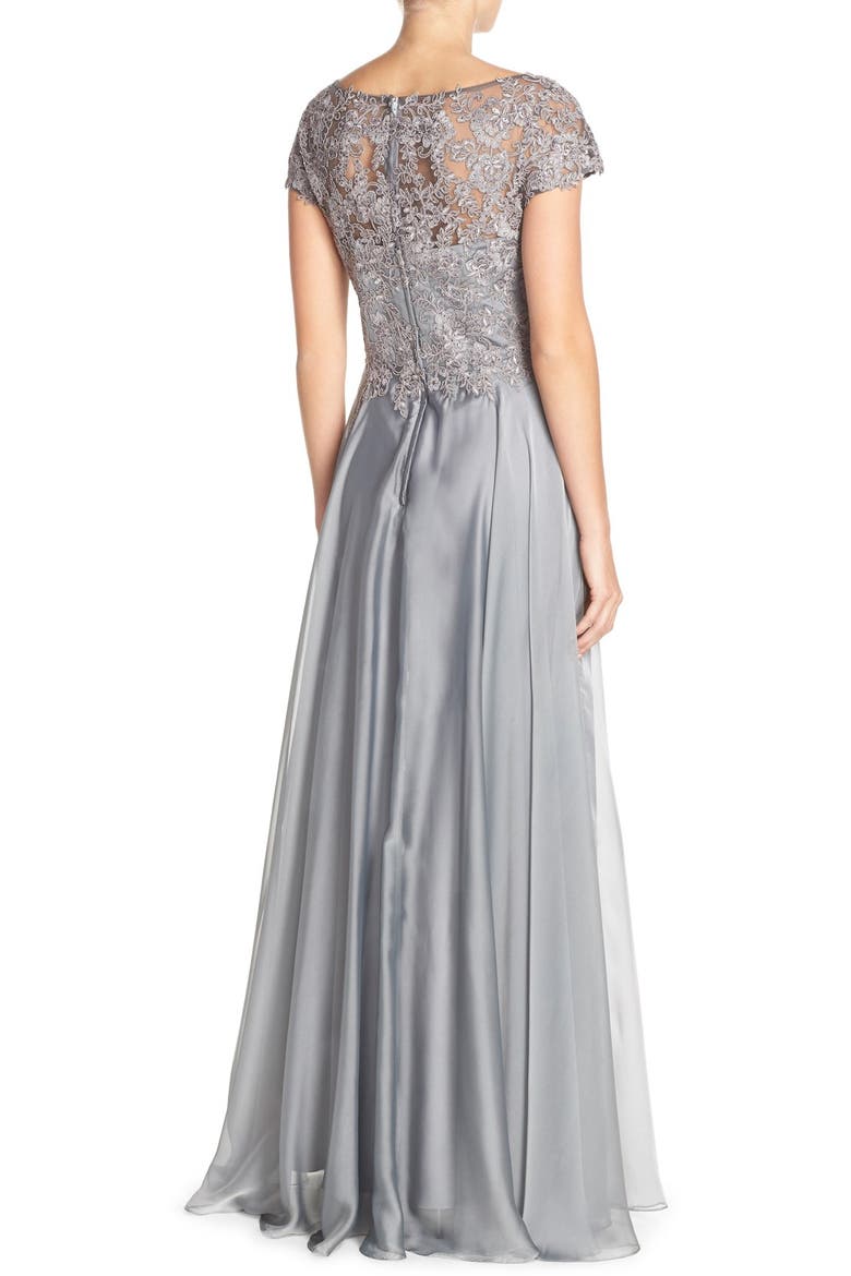 Lace & Satin A-Line Gown, Alternate, color, PLATINUM