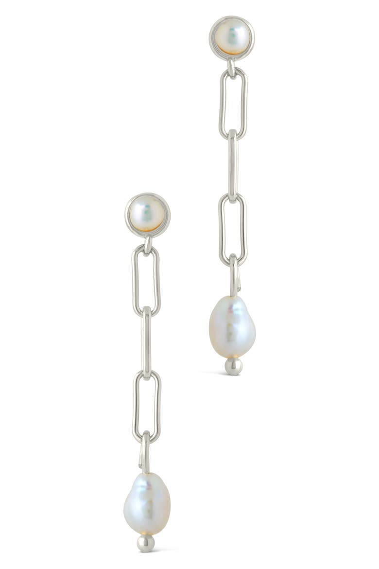 Fayelynn Cultured Pearl Chain Drop Earrings, Alternate, color, SILVER