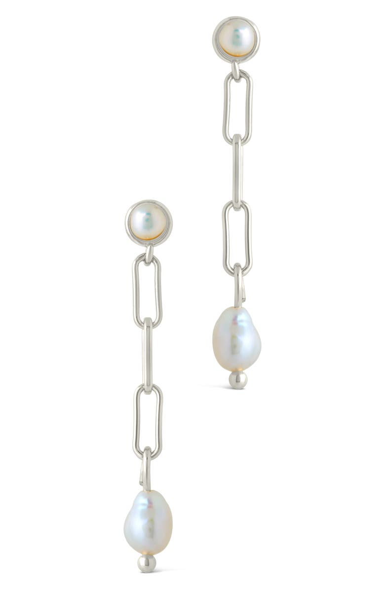 Sterling Forever Fayelynn Cultured Pearl Chain Drop Earrings, Alternate, color, Silver