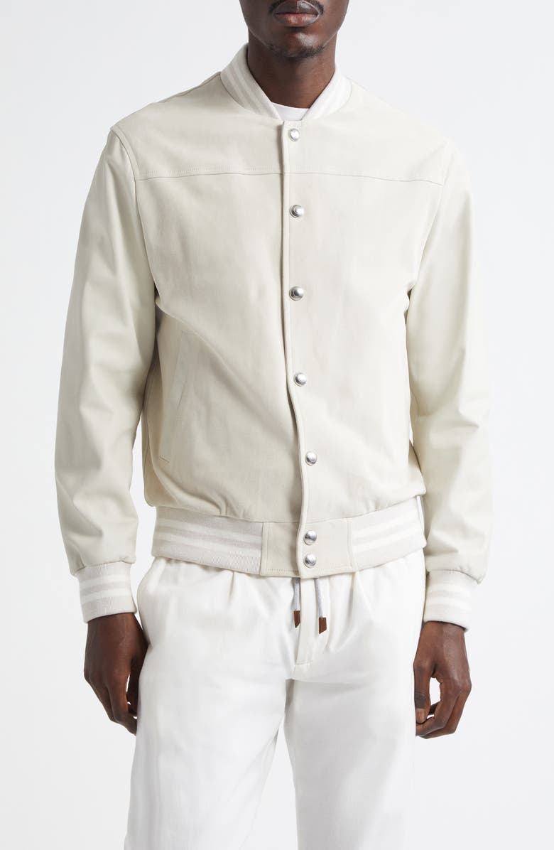 Eleventy Leather Bomber Jacket, Main, color, 02-01 Sand And White