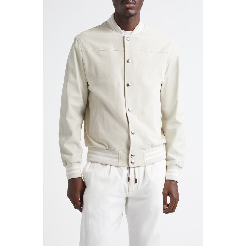 Eleventy Leather Bomber Jacket In 02-01 Sand And White