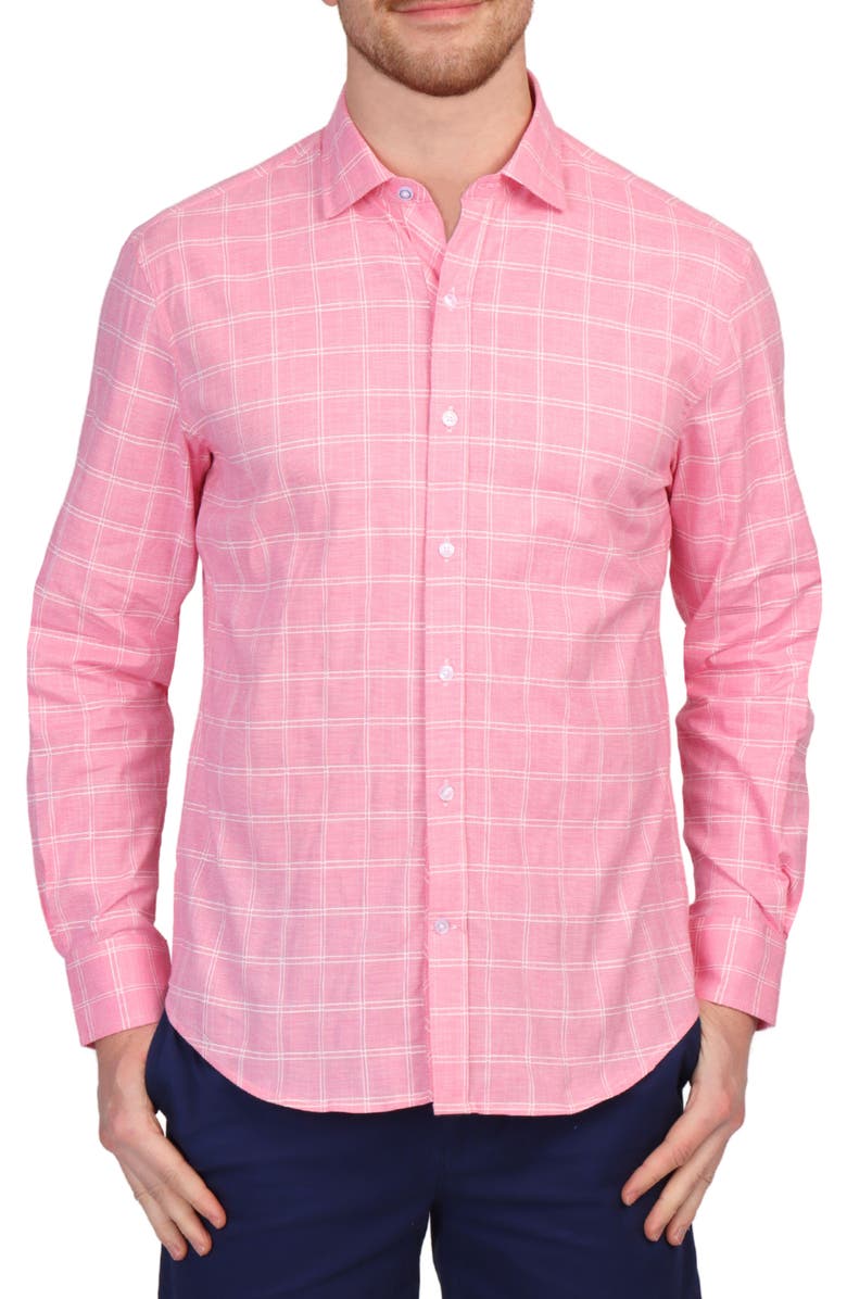 TailorByrd Windowpane Stretch Cotton Button Down Shirt, Main, color, Sunwashed Red