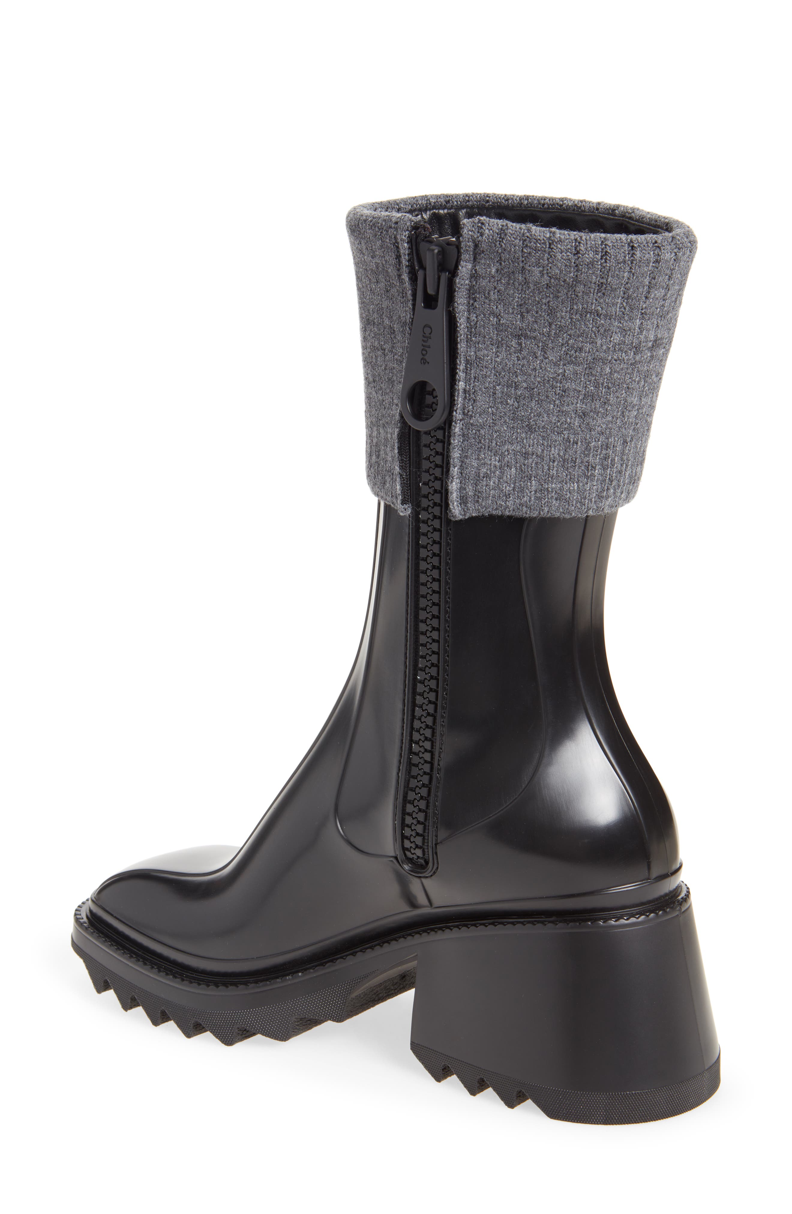 Chloé Betty Rib Cuff Waterproof Rain Boot, Alternate, color, 