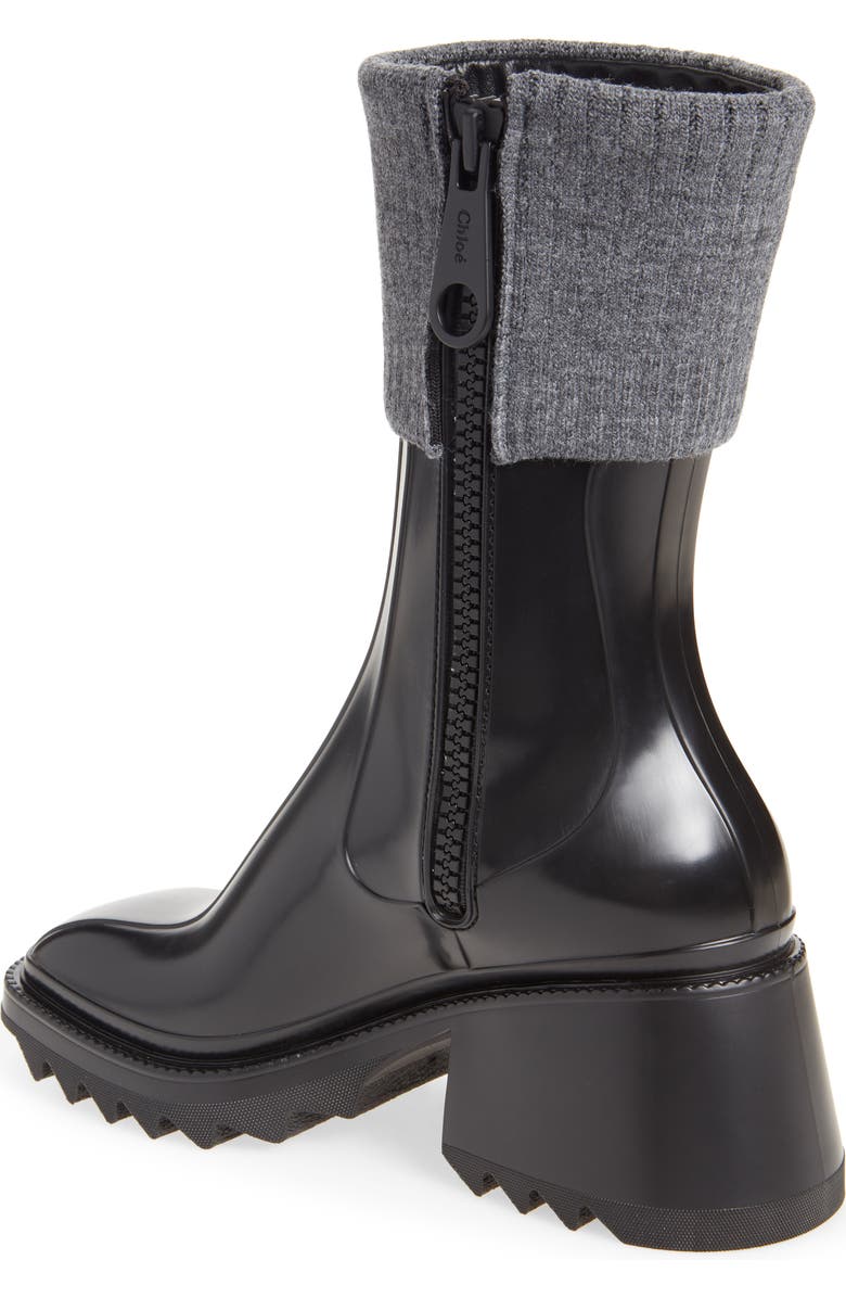 Chloé Betty Rib Cuff Waterproof Rain Boot, Alternate, color,