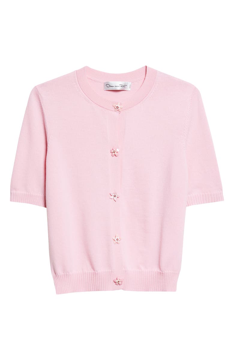 Oscar de la Renta Floral Button Crop Virgin Wool Cardigan, Main, color, Pink/ Pink