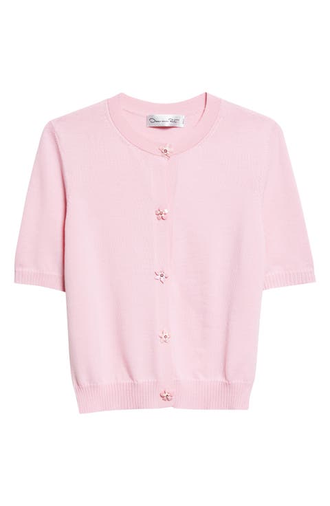 Floral Button Crop Virgin Wool Cardigan