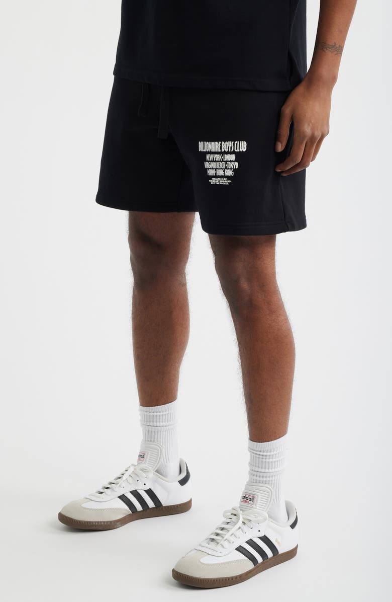 Billionaire Boys Club Satellite Logo Detail Cotton Fleece Drawstring Shorts, Alternate, color, Black