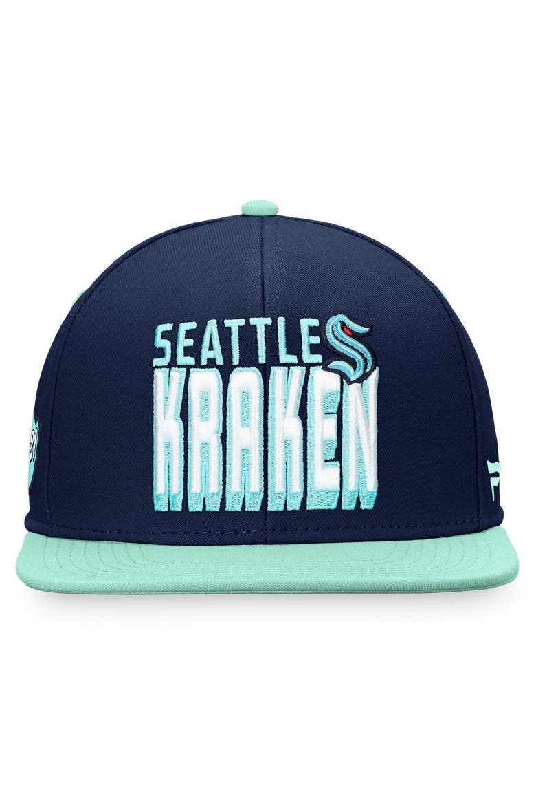 Men's Fanatics Branded Navy/Blue Seattle Kraken Heritage Retro Two-Tone Snapback Hat, Alternate, color, Navy
