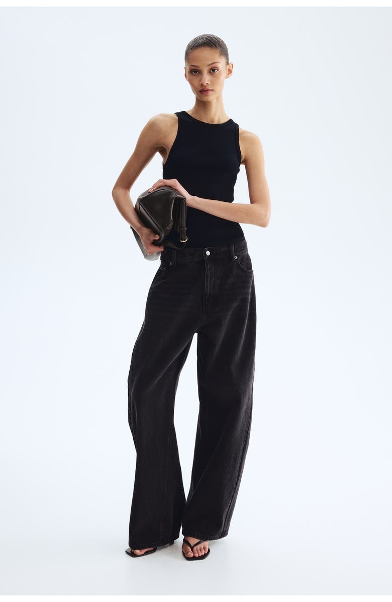 H&M Ribbed silk-blend tank top, Alternate, color, Black