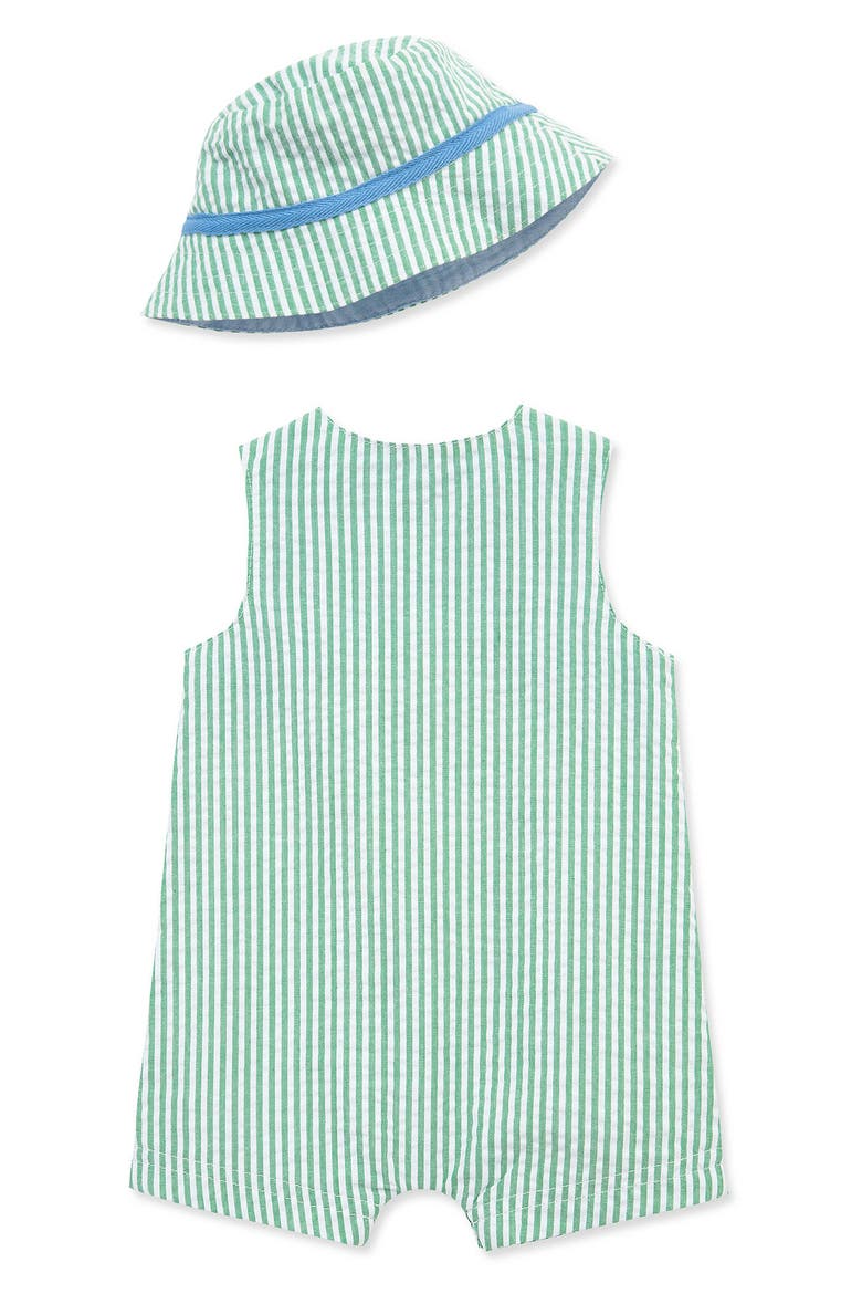 Golf Embroidered Cotton Romper & Hat Set, Alternate, color, GREEN