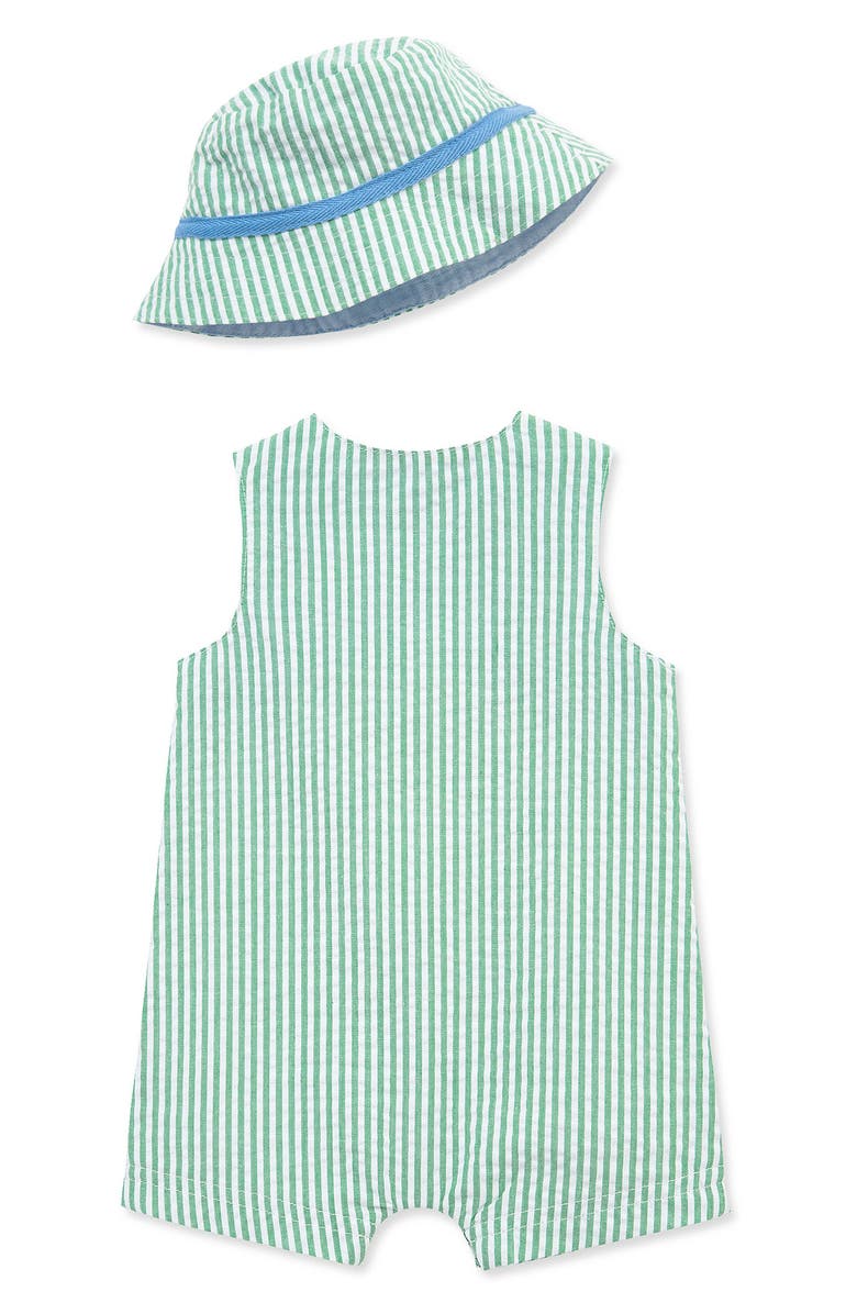 Little Me Golf Embroidered Cotton Romper & Hat Set, Alternate, color, 