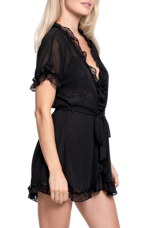In Bloom By Jonquil Alice Ruffle Wrap Robe In Black