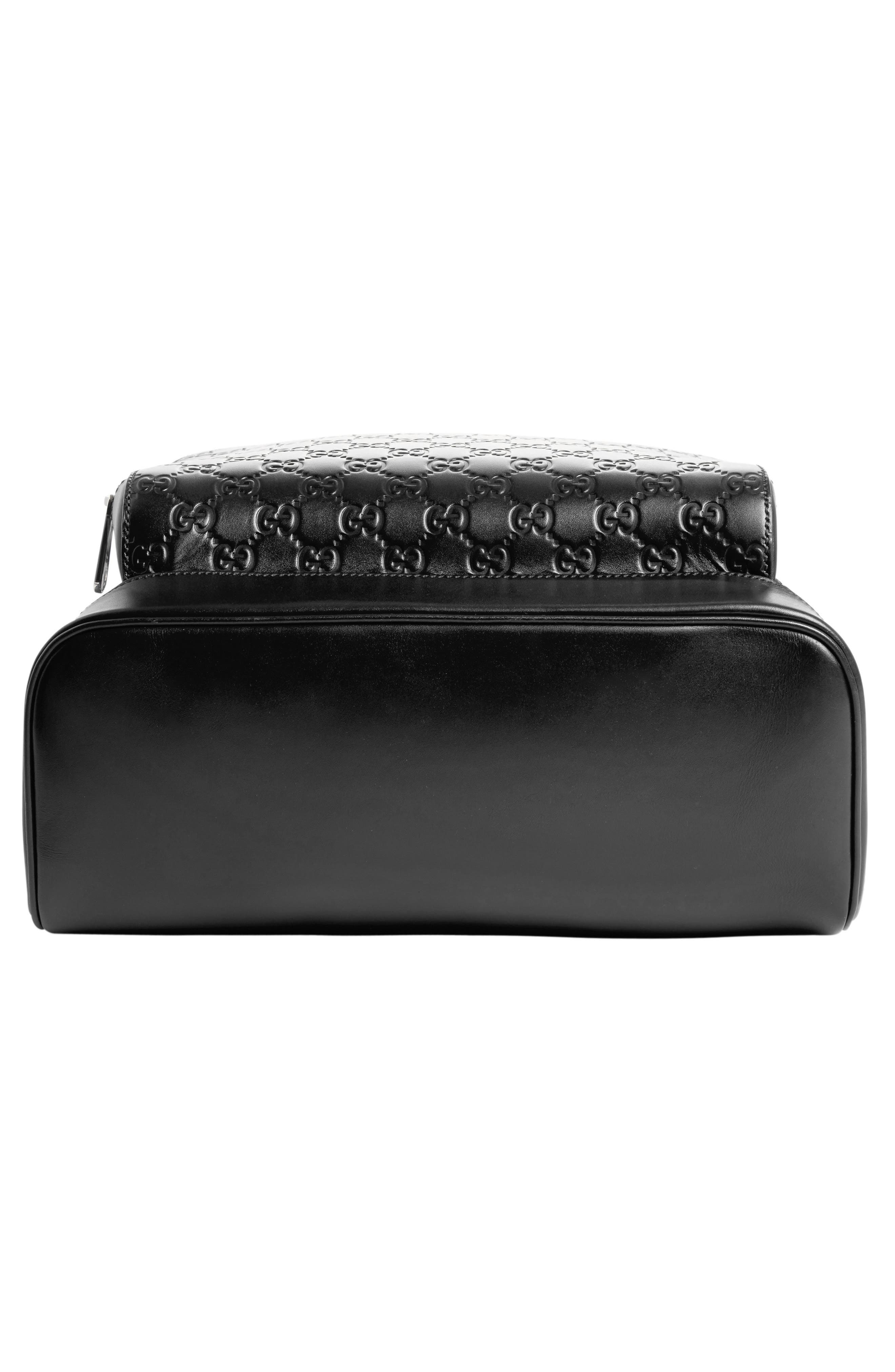 Embossed Leather Backpack, Alternate, color, BLACK