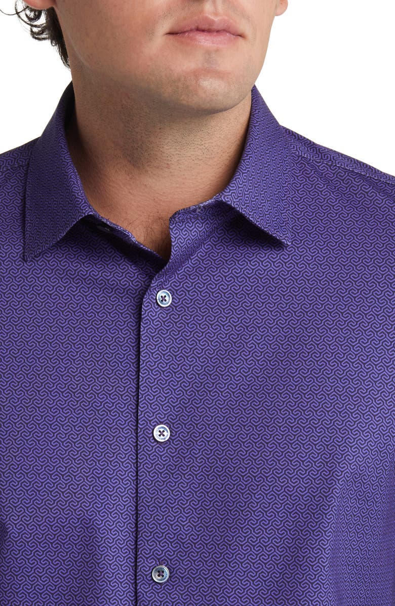 Bugatchi James OoohCotton<sup>®</sup> Greek Key Print Button-Up Shirt, Alternate, color, 