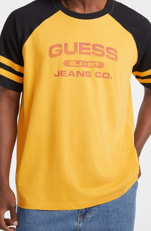 Guess Jeans Raglan Sleeve Graphic T-shirt In Yellow
