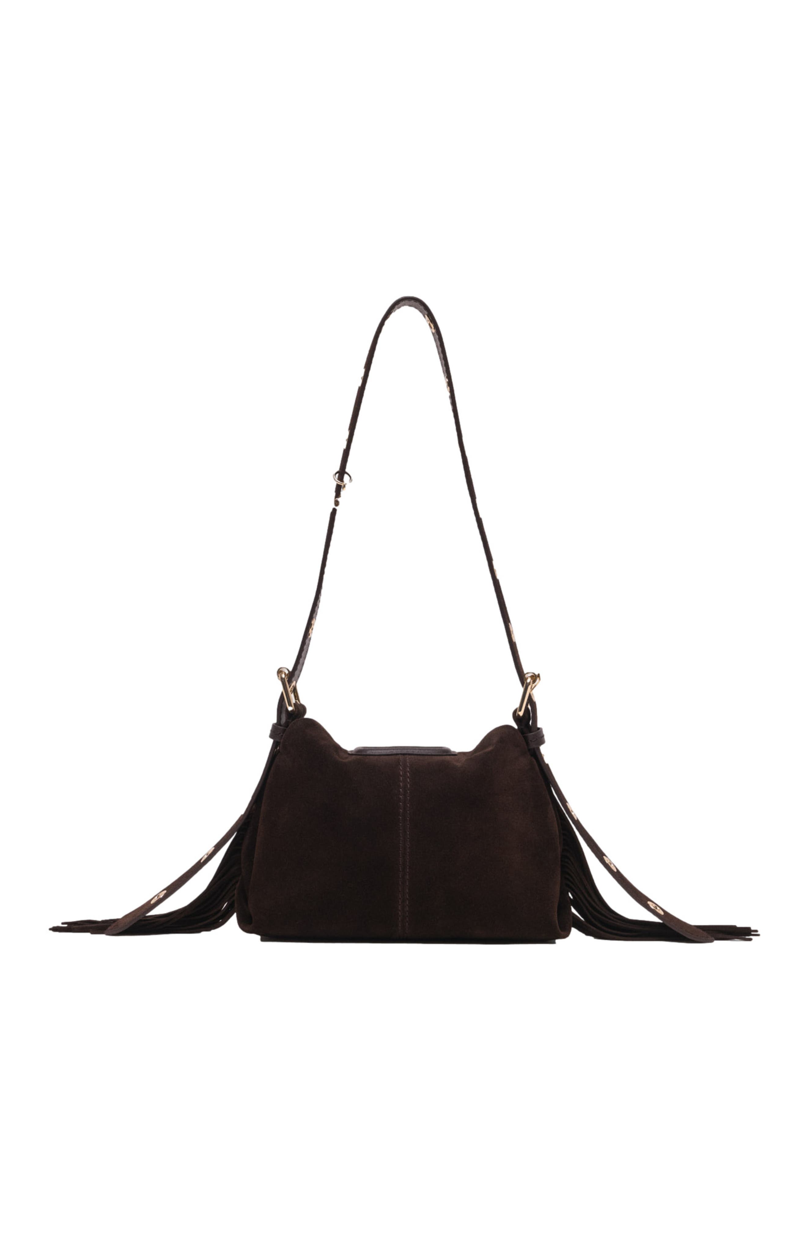 maje Miss M mini suede leather bag, Alternate, color, Dark Brown