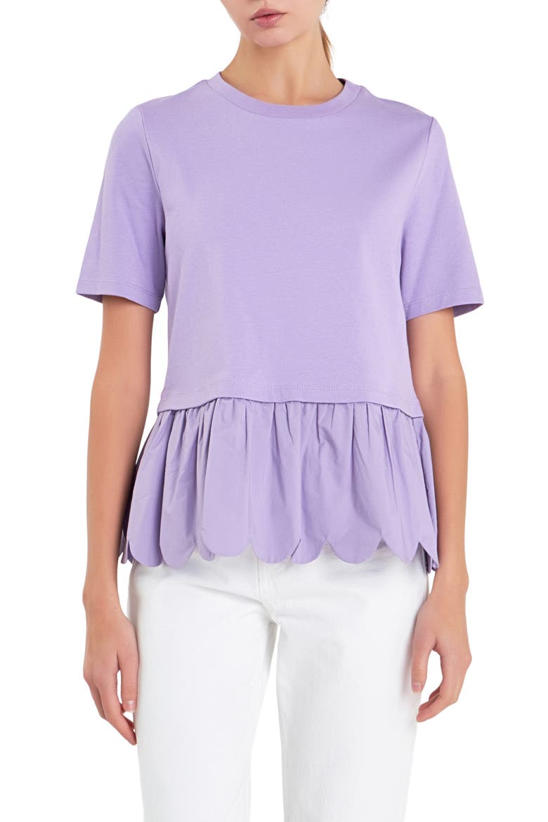 Mixed Media Scallop Peplum Cotton Top, Main, color, PURPLE