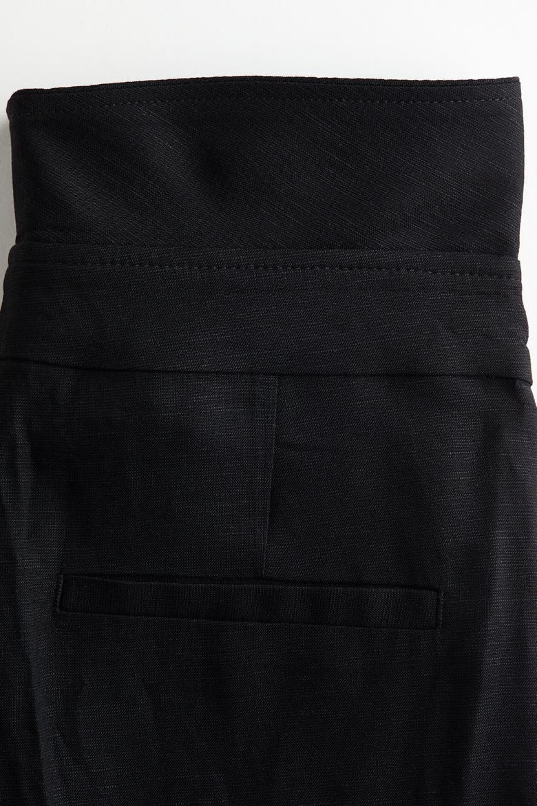 Foldover-waist Linen-blend Trousers, Alternate, color, Black
