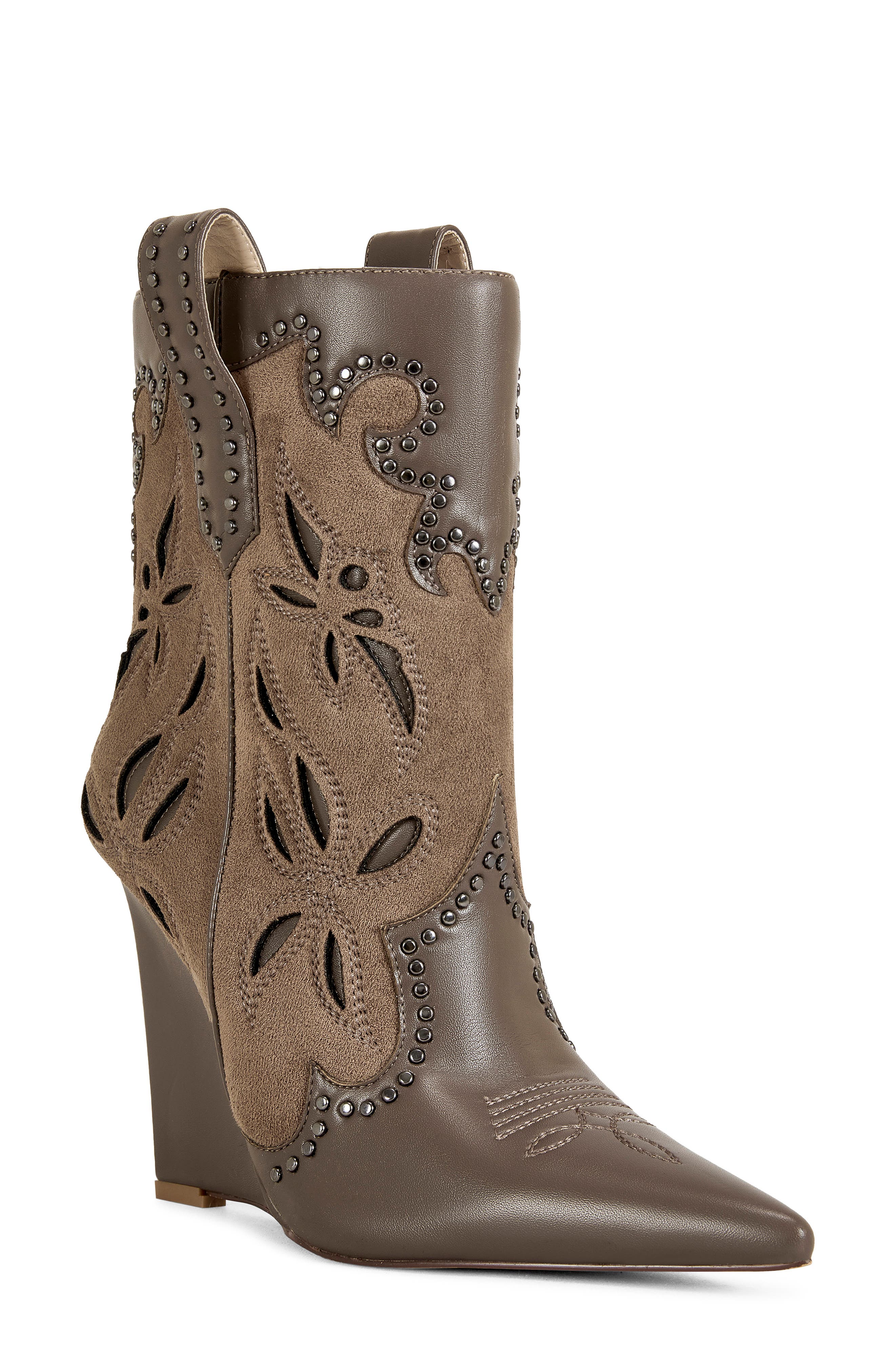 AZALEA WANG Talayah Western Wedge Bootie, Main, color, Brown