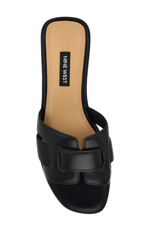 Nine West Germani Womens Leather Square Toe Slide Sandals In Black