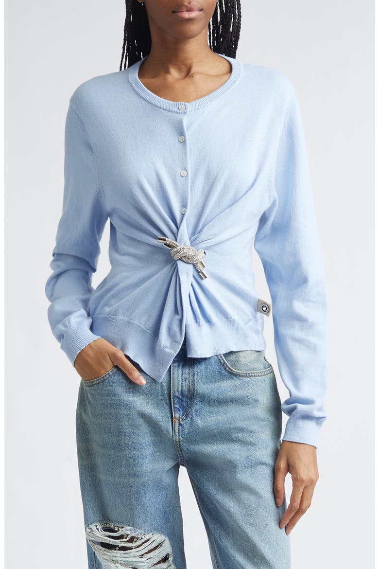 Crystal Knot Cotton & Cashmere Cardigan, Main, color, POWDER BLUE
