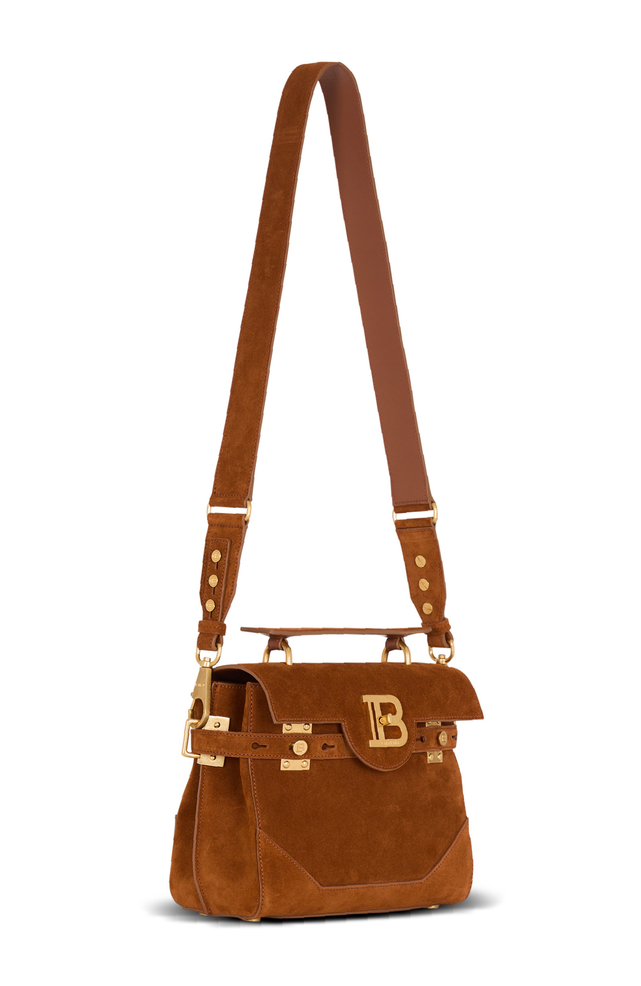 Balmain Suede B-Buzz 23 bag, Alternate, color, Brown