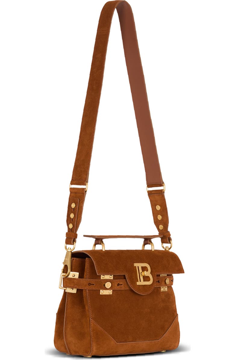 Balmain Suede B-Buzz 23 bag, Alternate, color, Brown