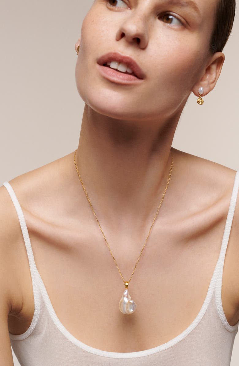 Monica Vinader Capri Teardrop Cultured Pearl Pendant Charm, Alternate, color, 18K Gold Vermeil