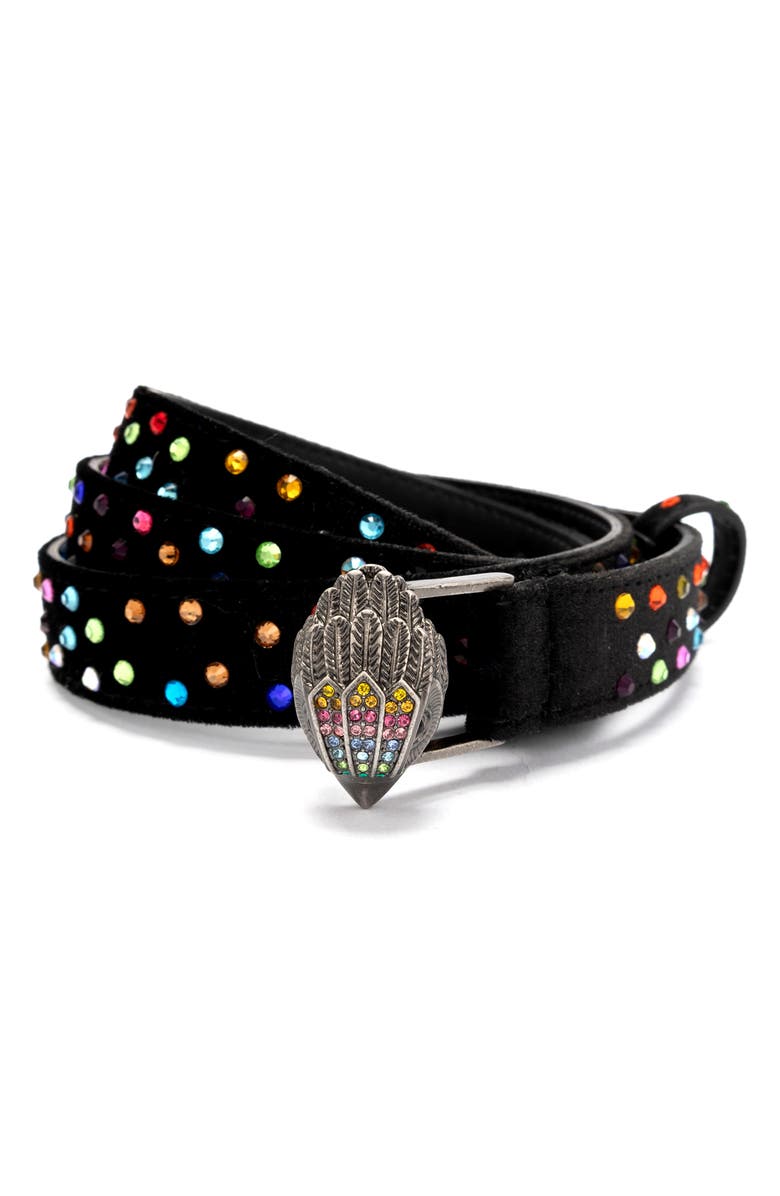 Kurt Geiger London Crystal Stud Velvet Belt, Main, color, Classic Rainbow