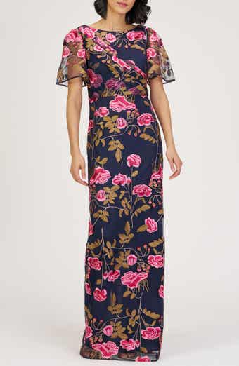 JS Collections Kristine Floral Embroidery Column Gown