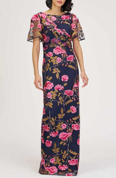 JS Collections Kristine Floral Embroidery Column Gown
