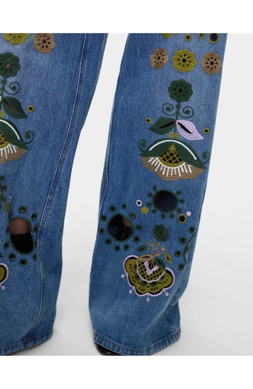 Cynthia Rowley Embroidered Wide-leg Jeans In Blue_multi
