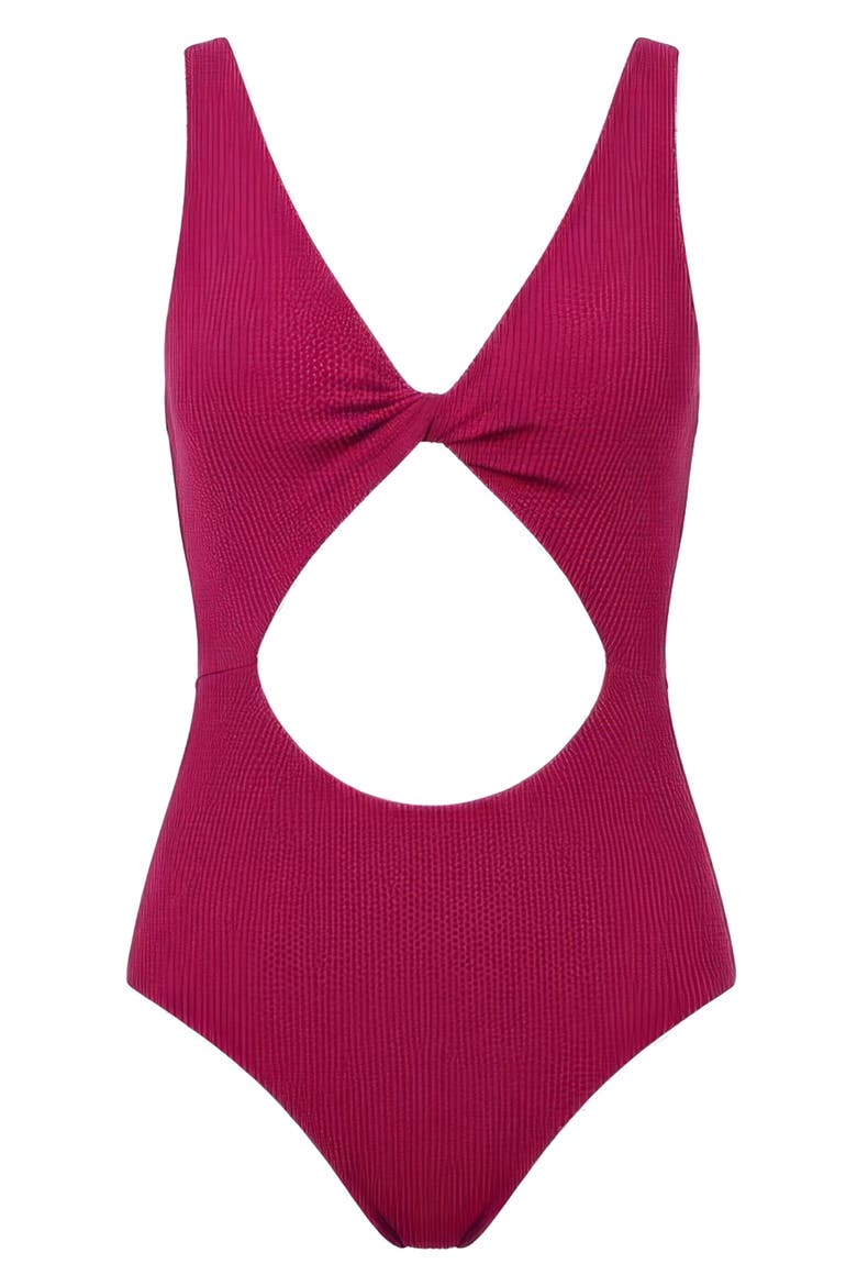 Raspberry Textured Wave Cutout One-Piece Swimsuit, Alternate, color, TEXTURED WAVE RASPBERRY
