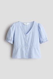 H&M Puff-sleeved Cotton Seersucker Blouse