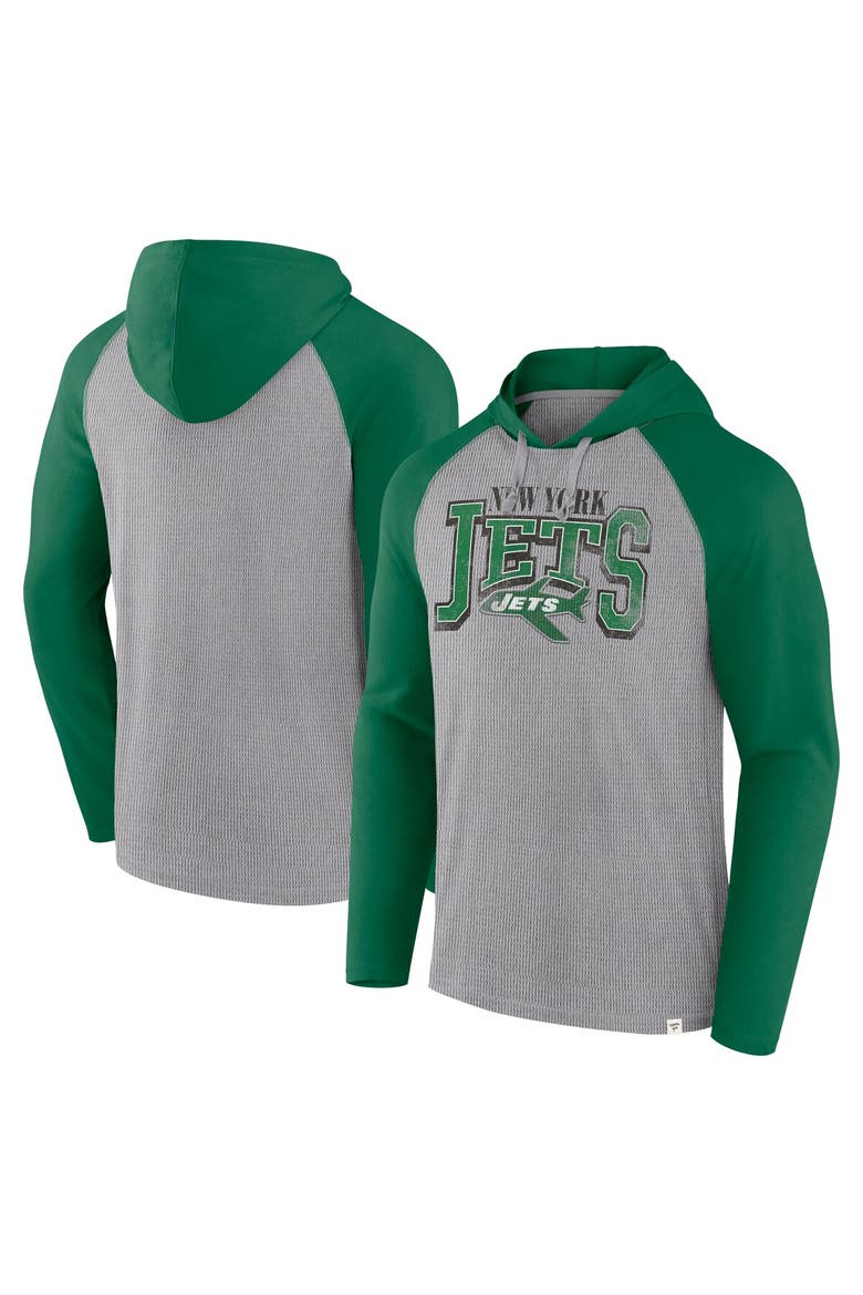 Men's Fanatics Gray/Kelly Green New York Jets Under Center Long Sleeve Hoodie T-Shirt, Main, color, Gray