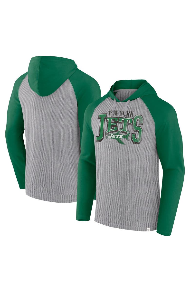 FANATICS Men's Fanatics Gray/Kelly Green New York Jets Under Center Long Sleeve Hoodie T-Shirt, Main, color, Gray