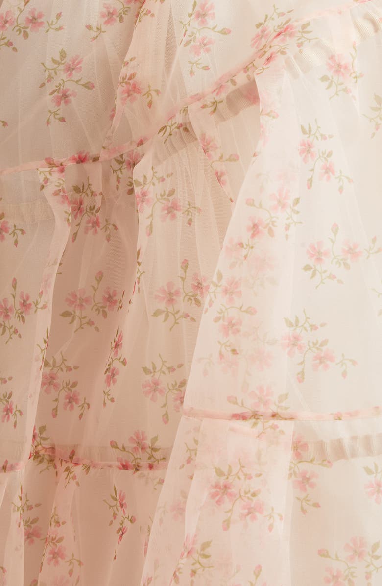 Simone Rocha Tapered Back Flounce Floral Sheer Organza Dress, Alternate, color, Beige Floral/ Taupe