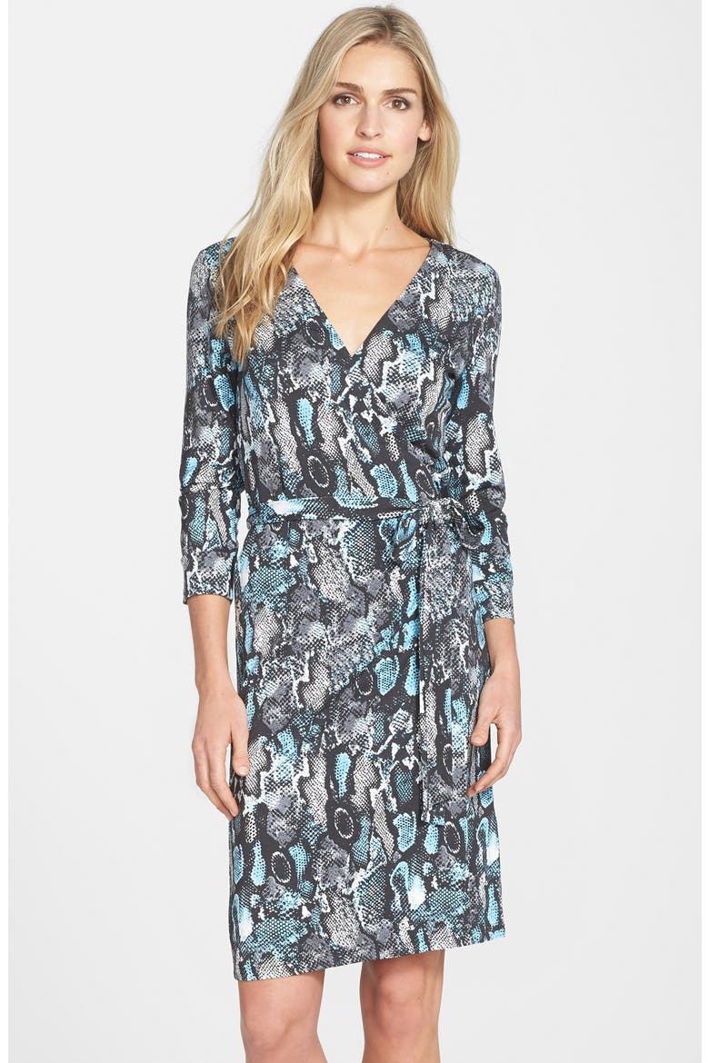 Print Jersey Wrap Dress (Nordstrom Exclusive), Main, color, GREY/ BLUE