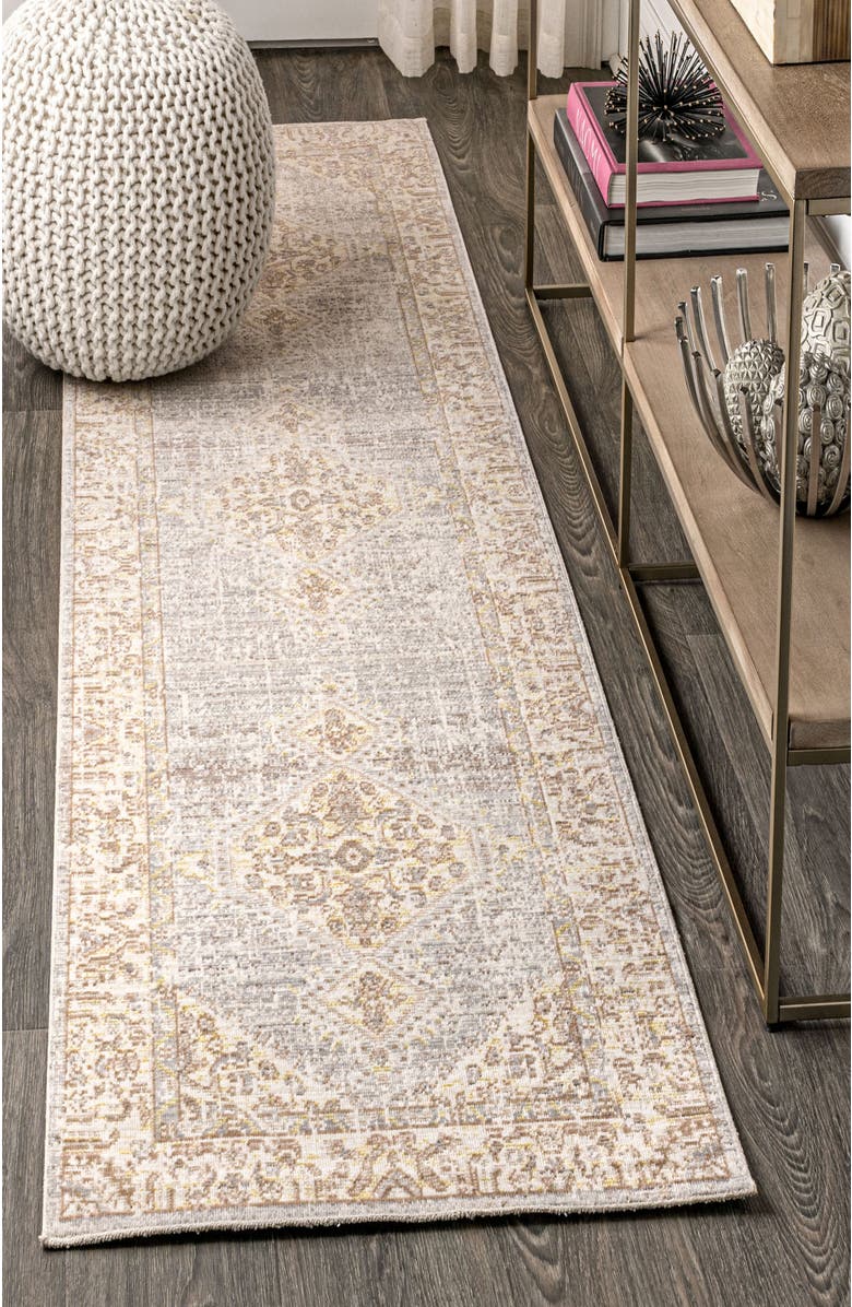 JONATHAN Y Khilana Floral Medallion Chambray Area Rug, Alternate, color, Gray/Ivory