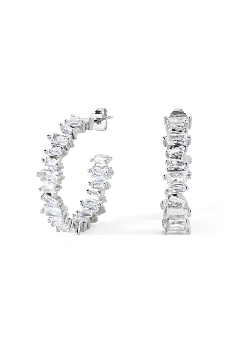 The Clarity Hoop Earrings, Main, color, Silver/White CZ