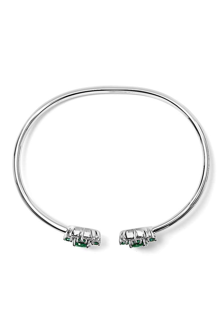 Sterling Silver White Topaz and Green Emerald Floral Bangle Bracelet, Alternate, color, Silver