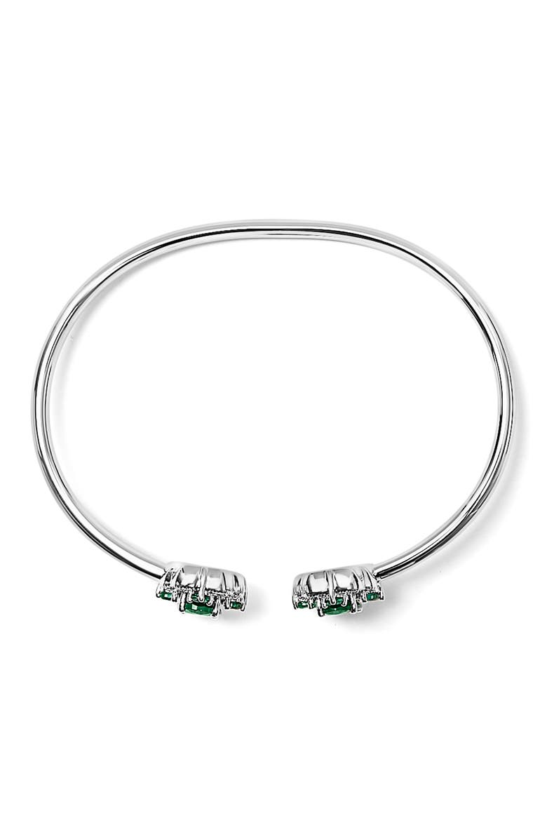 Haus of Brilliance Sterling Silver White Topaz and Green Emerald Floral Bangle Bracelet, Alternate, color, Silver