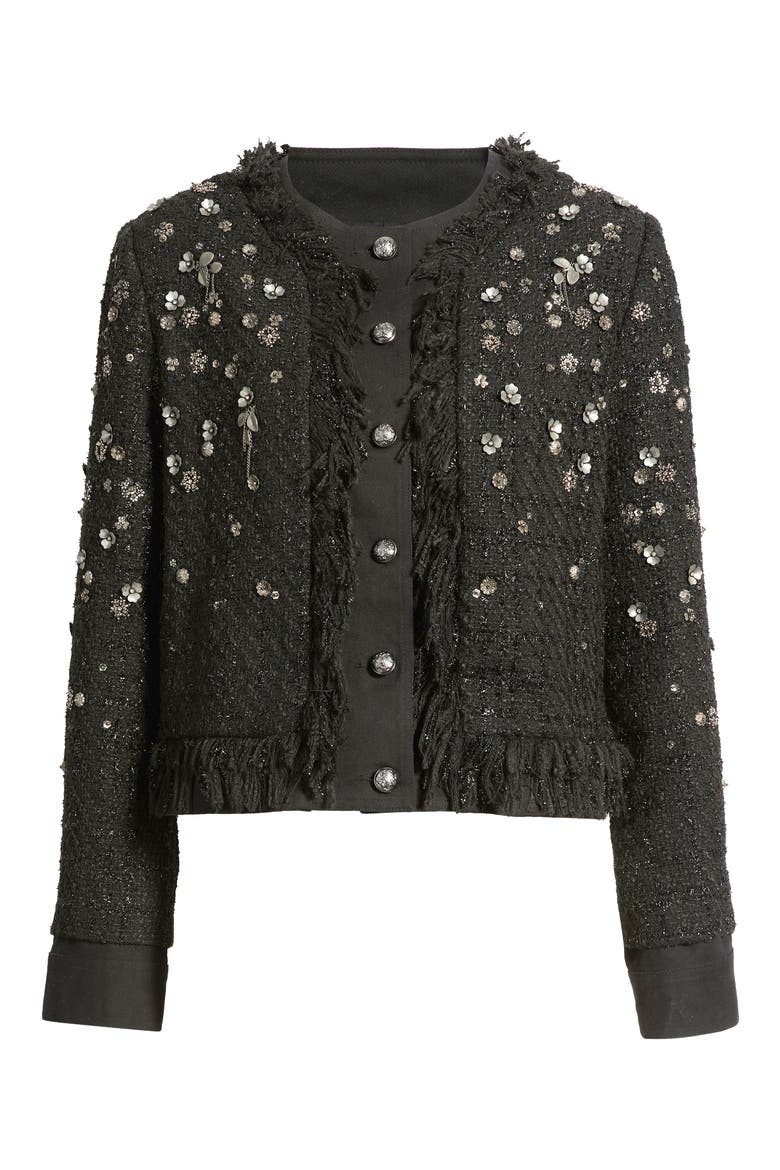 Marshall Metallic Floral Appliqué Jacket, Alternate, color, BLACK