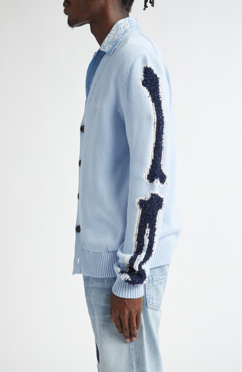 AMIRI Bones Cotton Blend Cardigan, Alternate, color, Cerulean