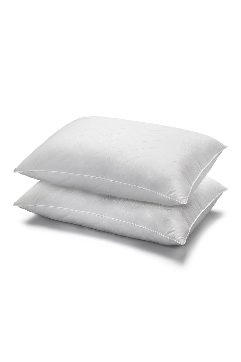 Set of 2 Cotton Quilted Chevron Pillows, Main, color, WHITE