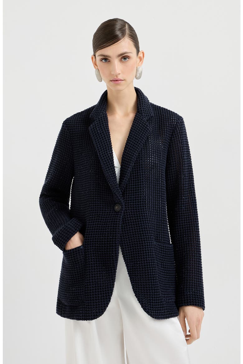 Net knit blazer, Main, color, Blue