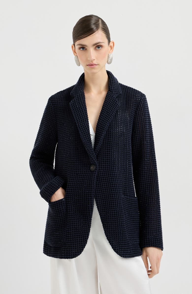 Brunello Cucinelli Net knit blazer, Main, color, Blue